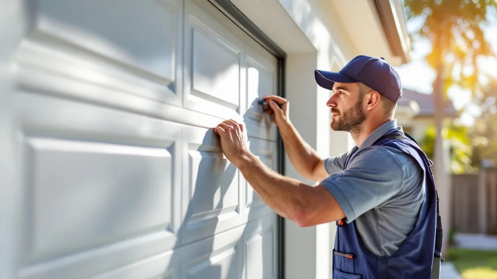Garage door repair technician servicing a home in Plantation, FL